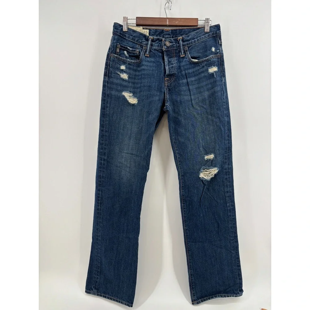 Abercrombie & Fitch Mens Blue Classic Straight Distressed Jeans 30x31 Vintage